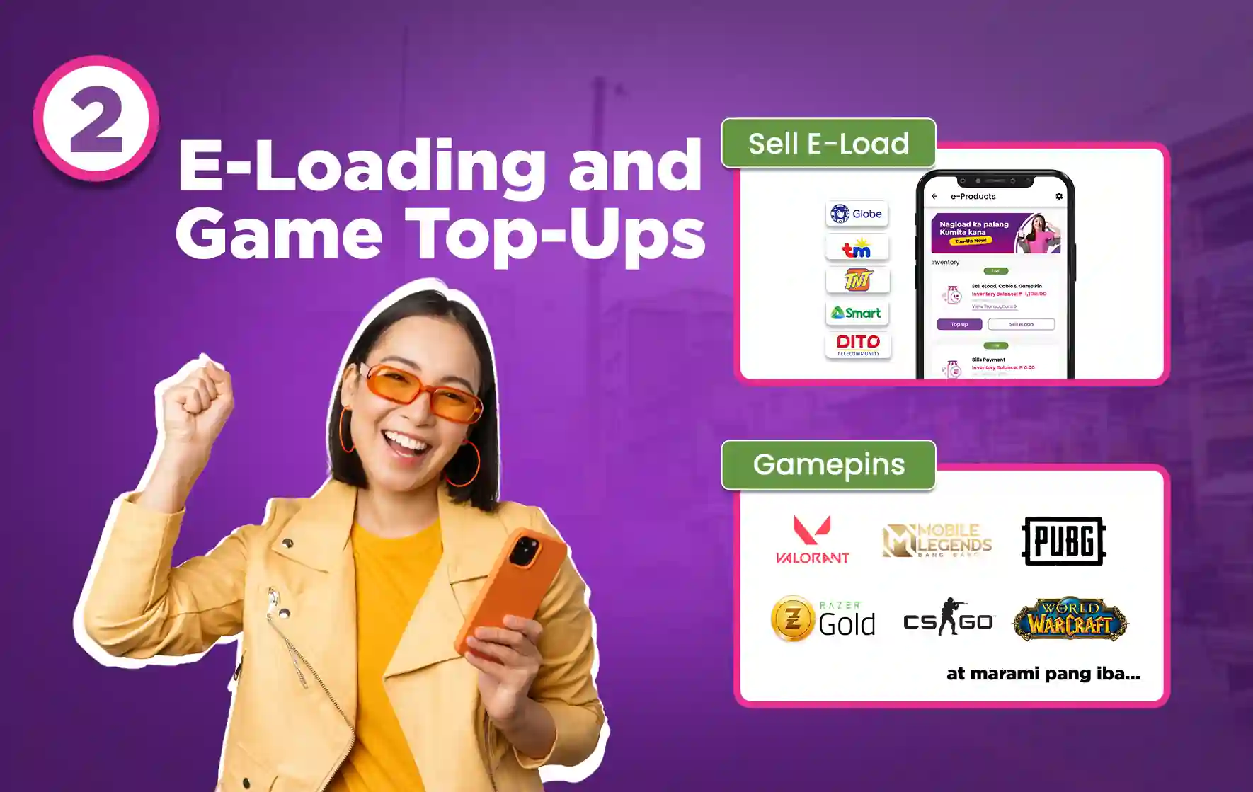 Girl showing Peddlr's e-load and game top ups 