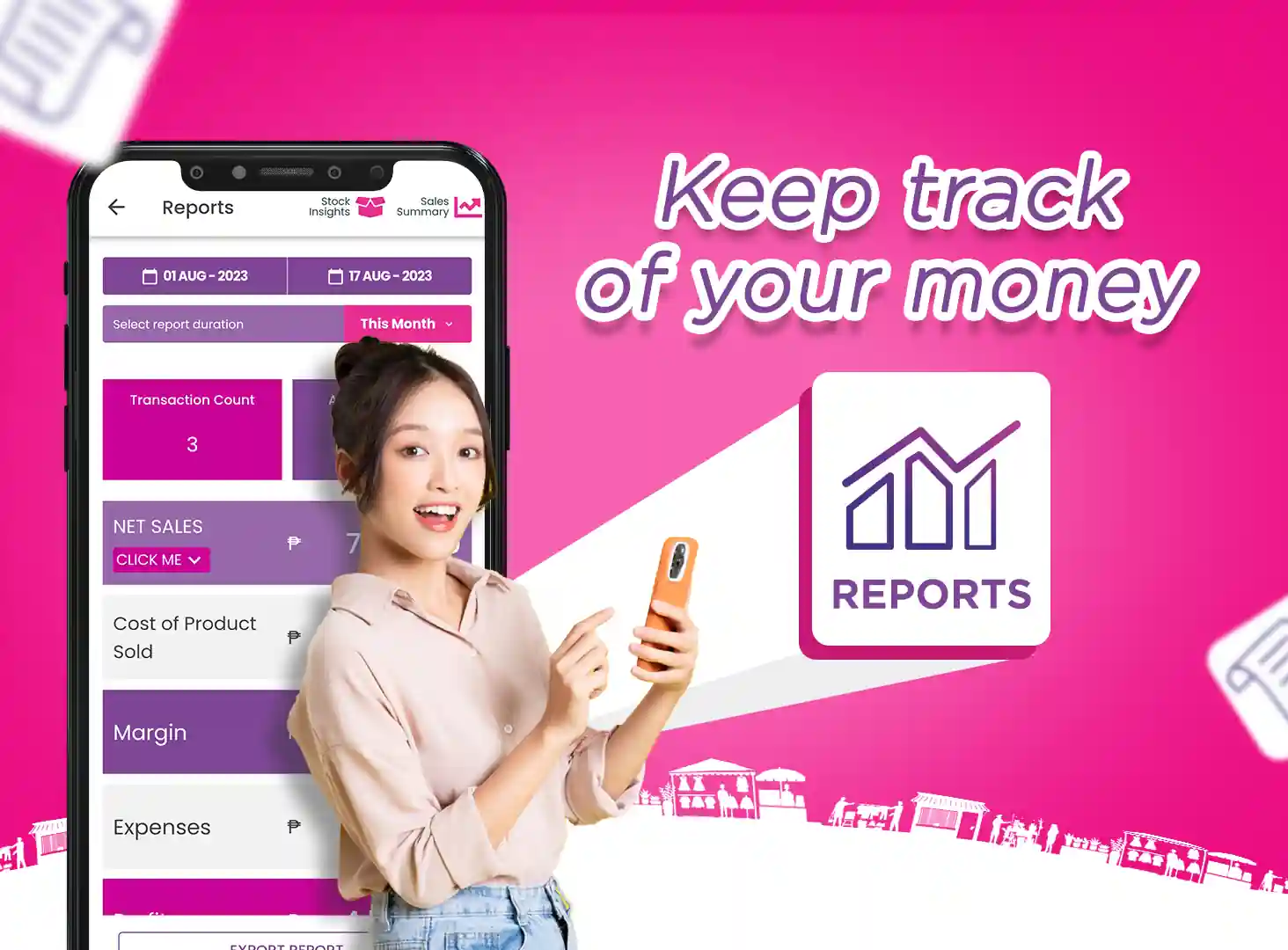 Girl holding a phone and using Peddlr to keep track of money
