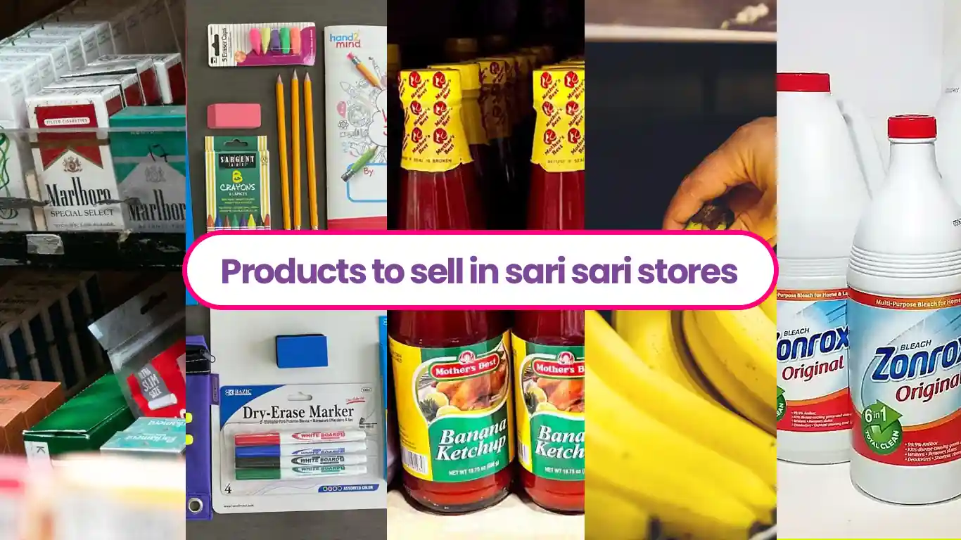 an image showing more products to sell in sari sari stores such as cigarettes, school and office supplies, condiments, fresh goods, and cleaning materials